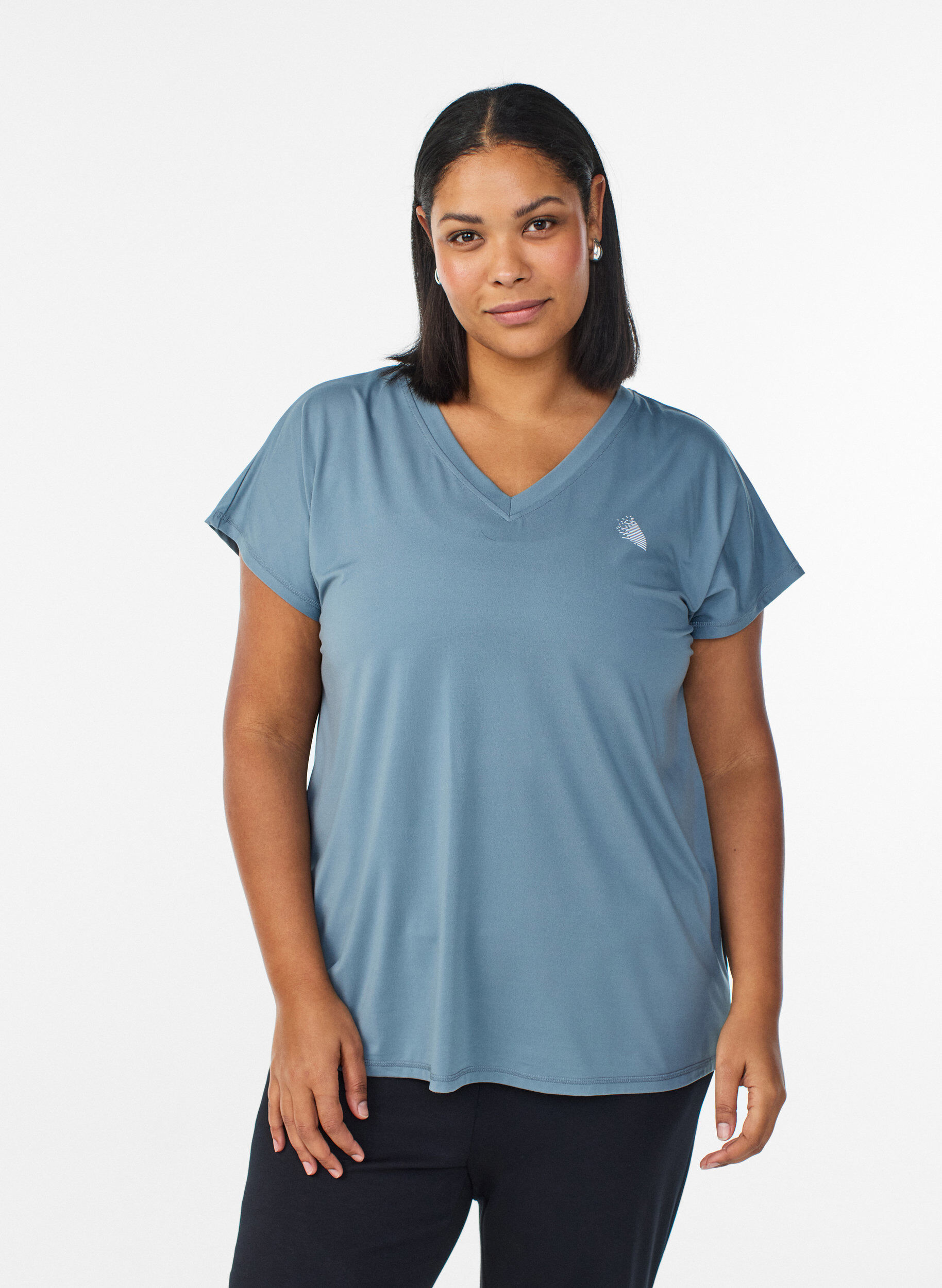 ZizziLuzna koszulka treningowa z dekoltem w szpic, Szary, Model image number 0