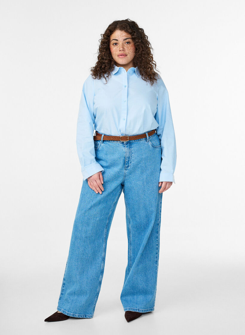 Bawelniana koszula z dlugim rekawem, Niebieskie, Model