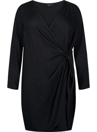 Kopertowa sukienka z wiskozy z dlugimi rekawami, Black, Packshot image number 0
