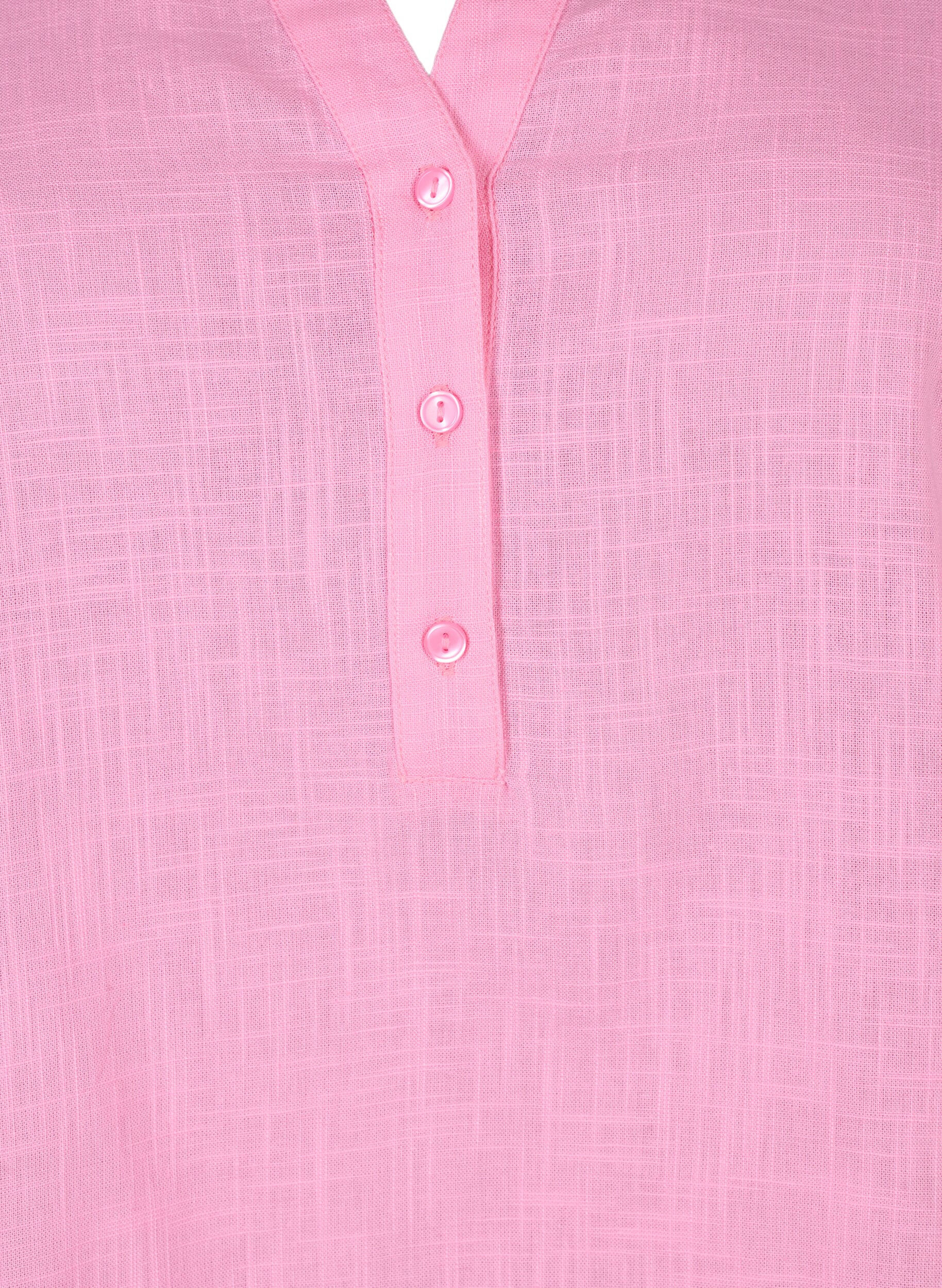 Zizzi Bawelniana koszulowa bluzka z dekoltem w szpic, Rosebloom, Packshot image number 2