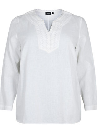 Bawelniana bluzka z szydelkowym detalem, White, Packshot image number 0