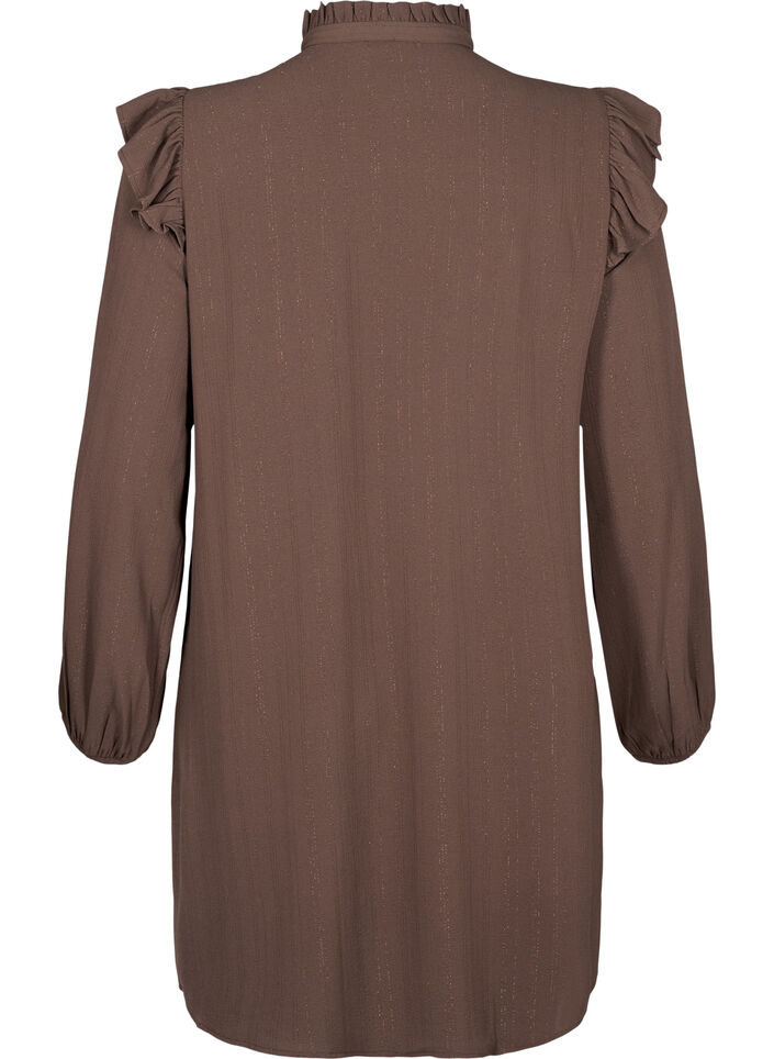 Krótka sukienka z marszczeniami i brokatem, Brązowy, Packshot image number 1