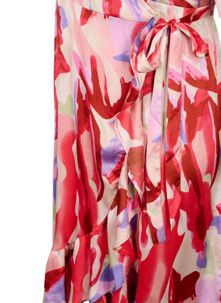 Satynowa kopertowa sukienka z nadrukiem, Geranium Graphic AOP, Packshot image number 3