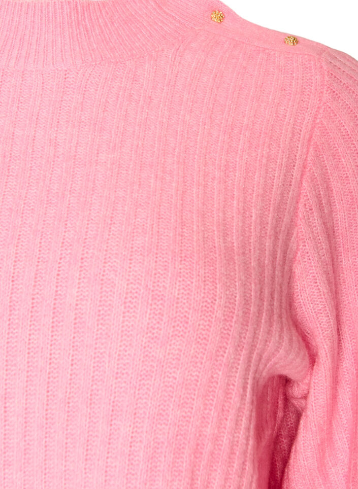 Prazkowany sweter z bufiastymi rekawami i guzikami, R&oacute;żowy, Packshot image number 2