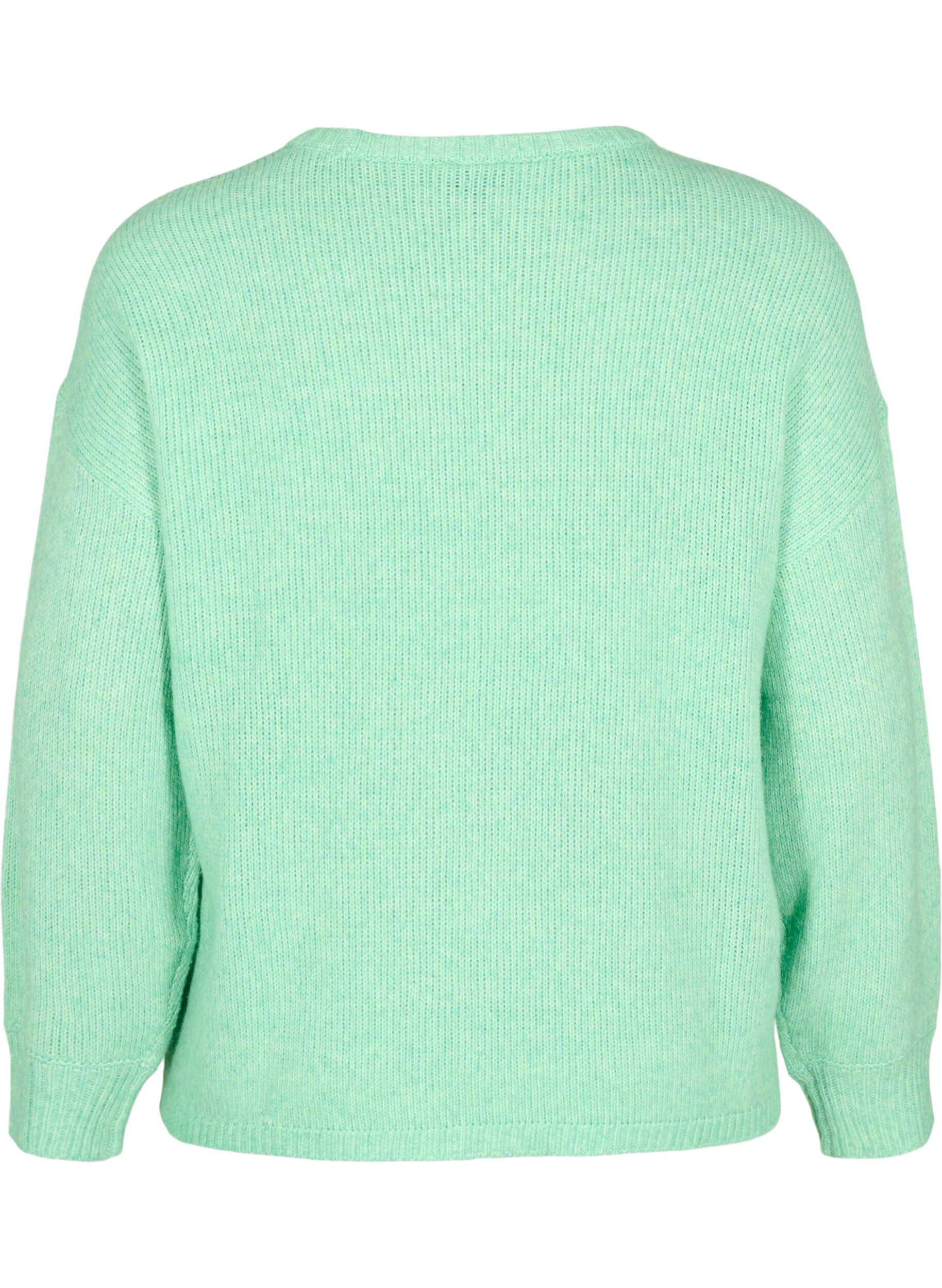 Zizzi Dzianinowy sweter z dodatkiem welny, z dlugim rekawem i okraglym dekoltem, Light G. Green Mel., Packshot image number 1