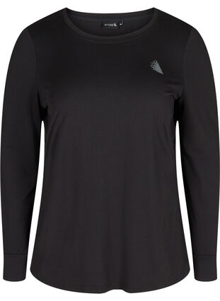 Sportowa bluzka z dlugim rekawem i nadrukiem tekstowym, Black, Packshot image number 0
