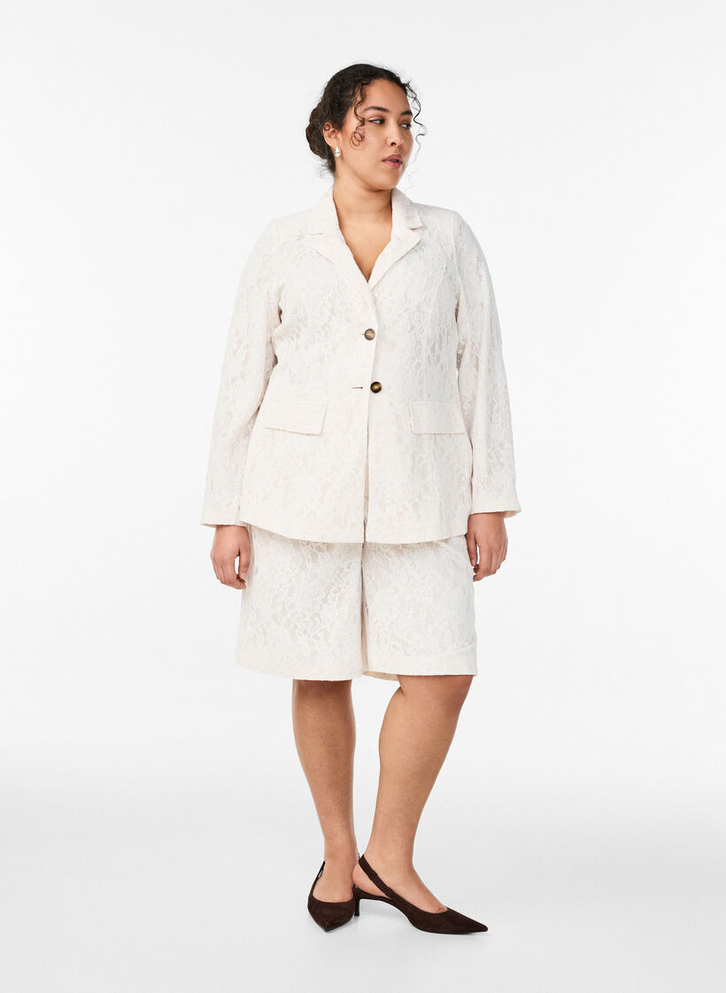 Bermudy z koronki z wysokim stanem, Biały, Model image number 0