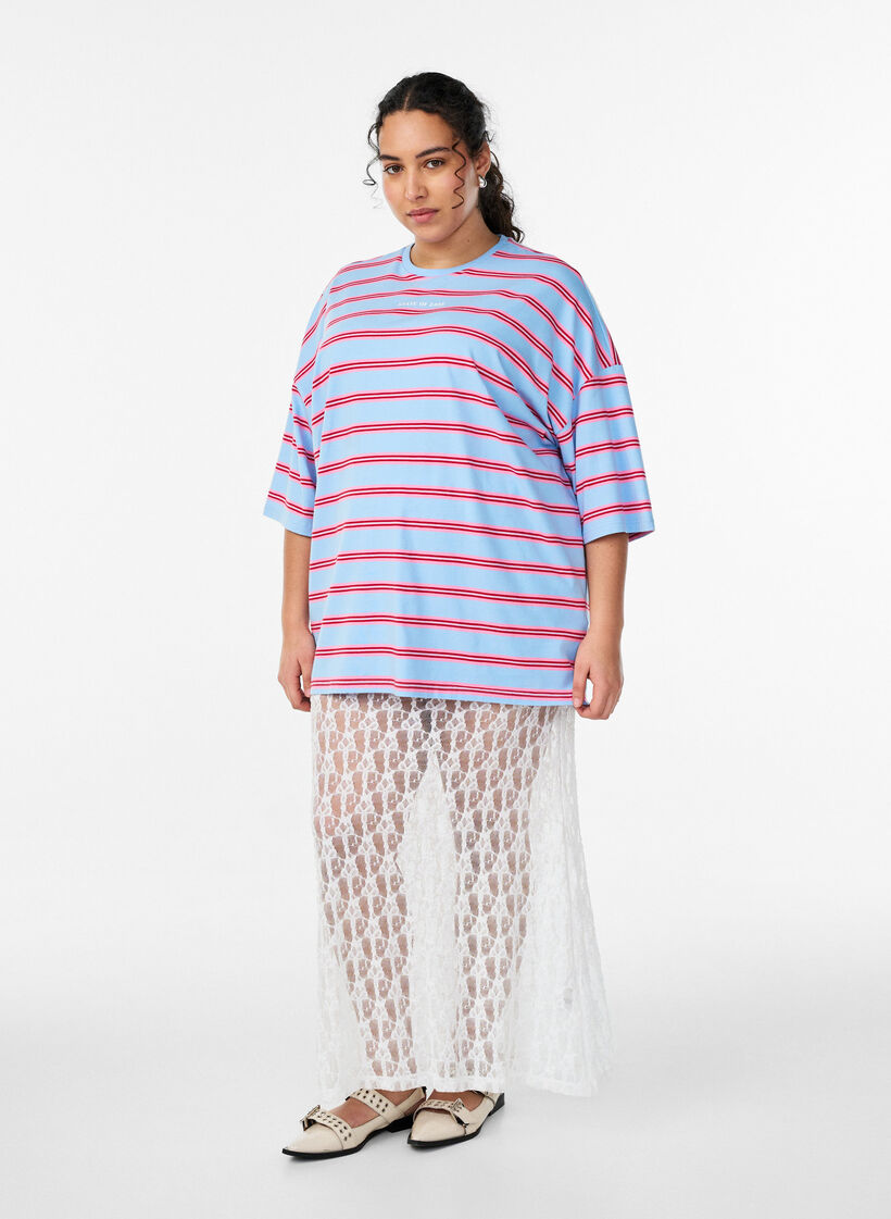 Dluga, przezroczysta sp&oacute;dnica koronkowa, Biały, Model image number 1