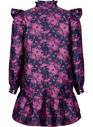 Sukienka z falbanami i perlowymi guzikami, Dark Blue Pink, Packshot image number 1