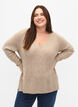 Dzianinowy sweter z rozcieciem, Simply Taupe Mel., Model image number 0