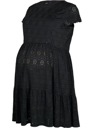 Sukienka ciazowa z funkcja karmienia, ozdobiona haftem angielskim, Black, Packshot image number 0