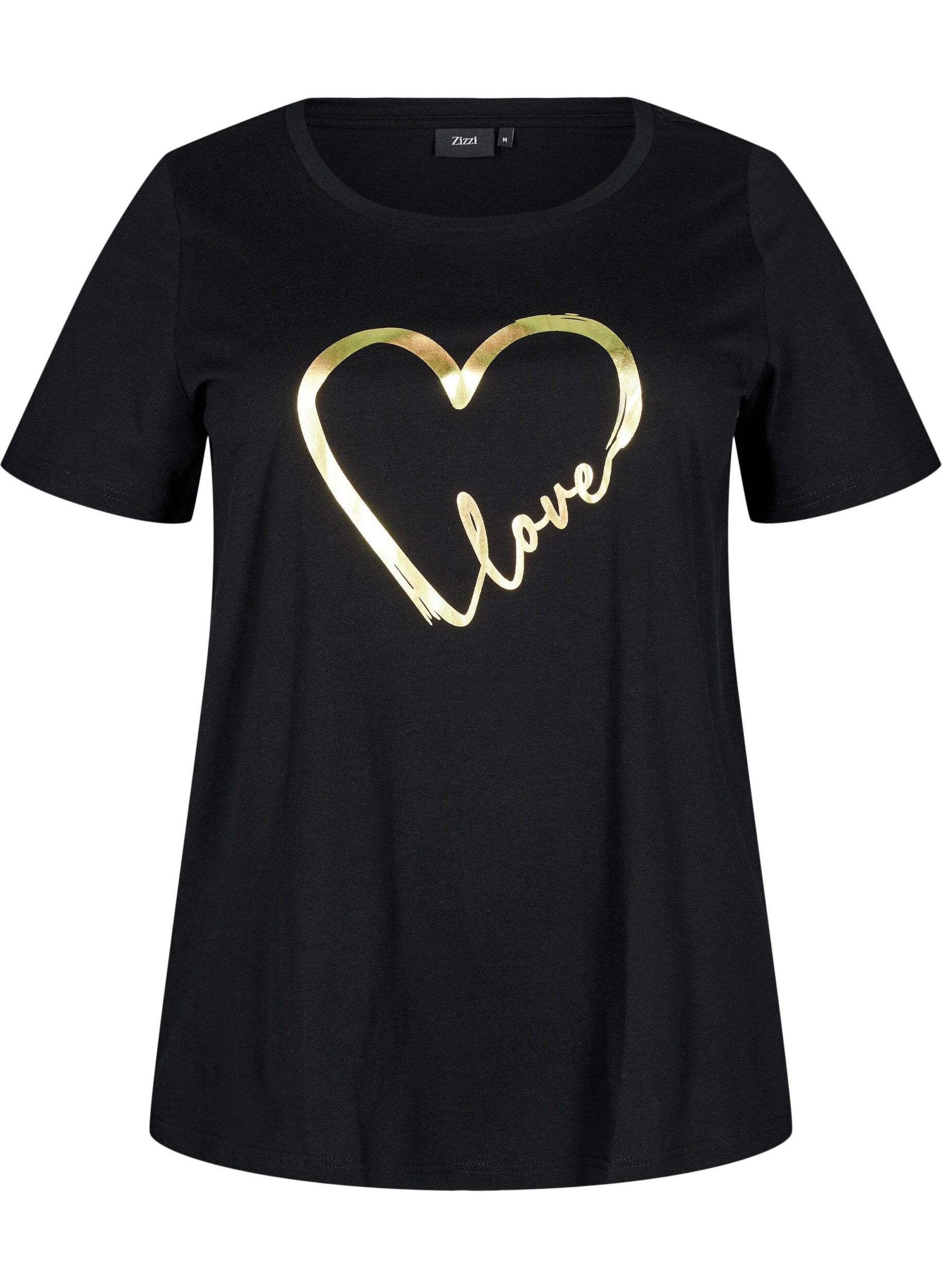 Zizzi Bawelniana koszulka z&nbsp;motywem, Black w. Gold Love, Packshot image number 0