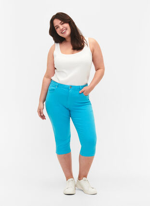 Dopasowane spodnie Emily capri, River Blue, Model image number 0