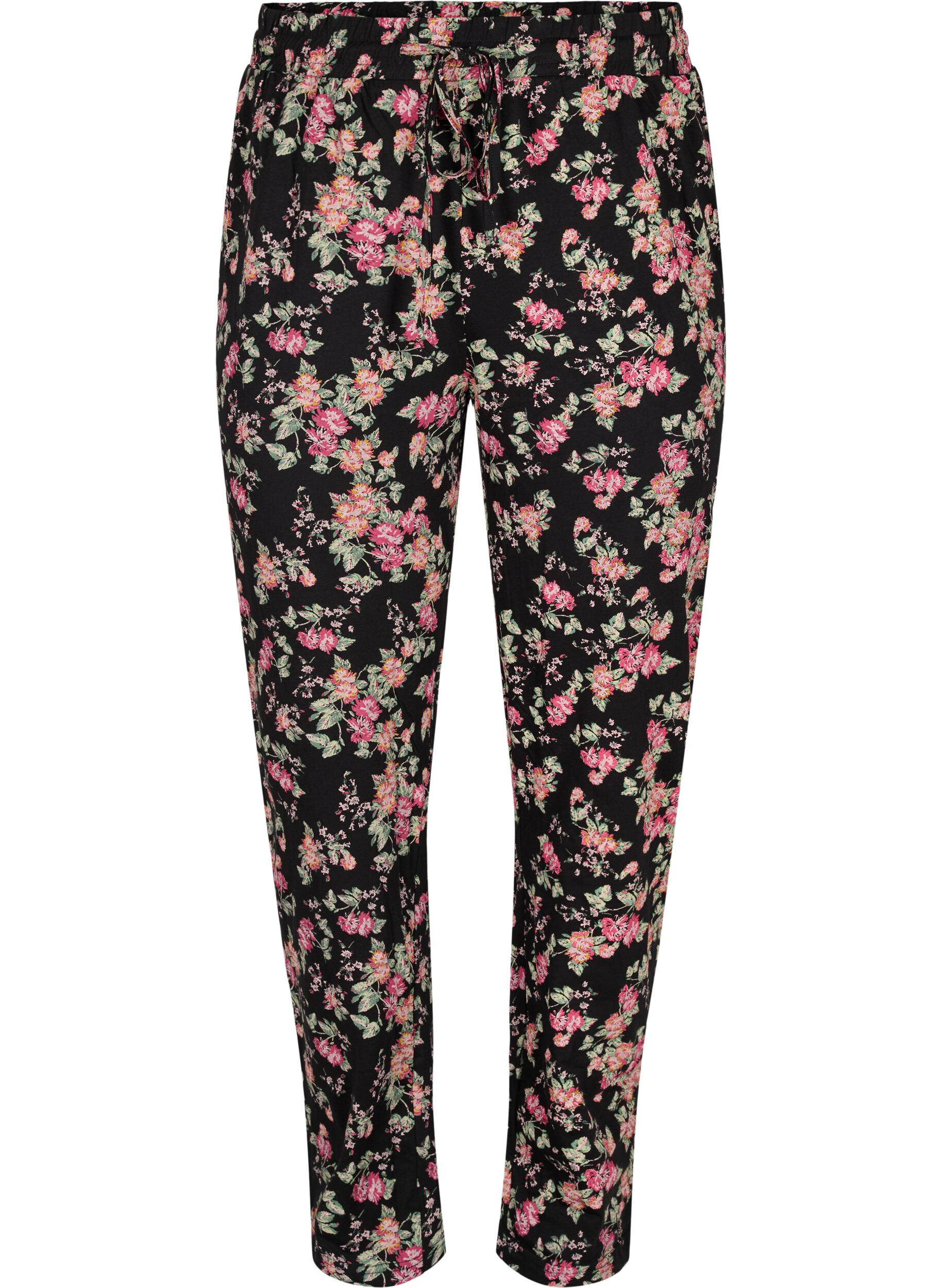 Zizzi Pyjama bottoms , Black Pink Oran Flow, Packshot image number 0