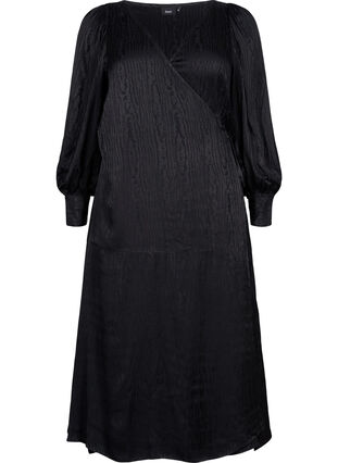 Wiskozowa sukienka z dlugim rekawem i nadrukiem w tym samym kolorze, Black, Packshot image number 0