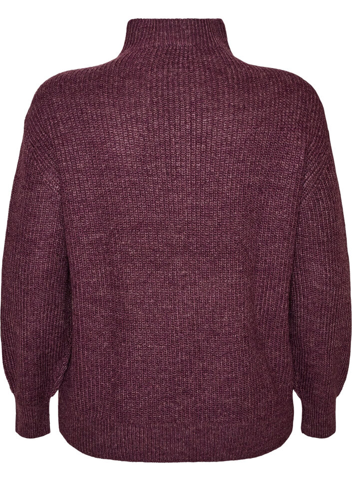 Sweter z wysokim kolnierzem i zamkiem blyskawicznym, Fioletowy, Packshot image number 1