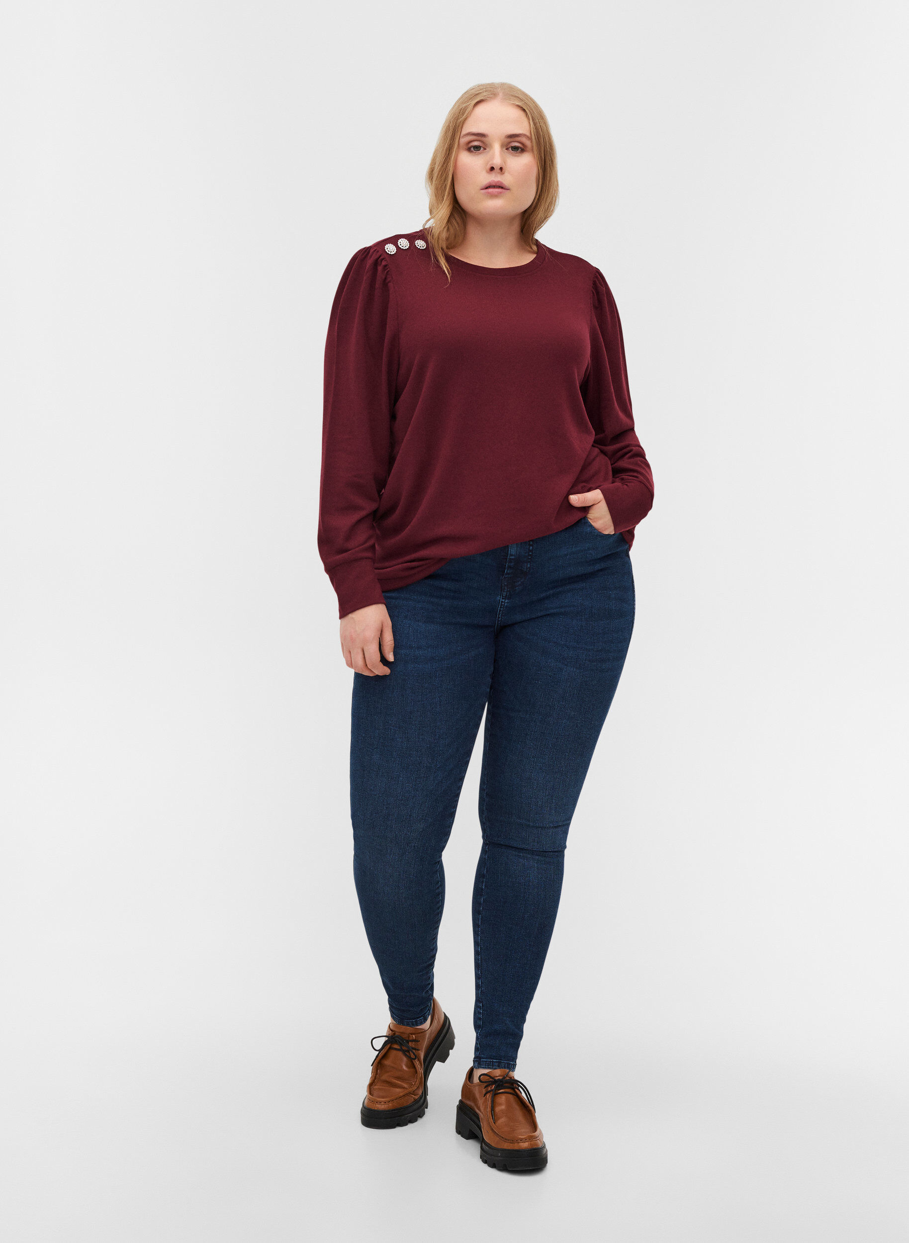 Zizzi Long-sleeved blouse with shoulder detail, Port Royal, Model image number 3