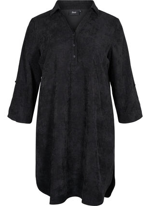 Aksamitna sukienka z 3/4-length rekawami i guzikami, Black, Packshot image number 0