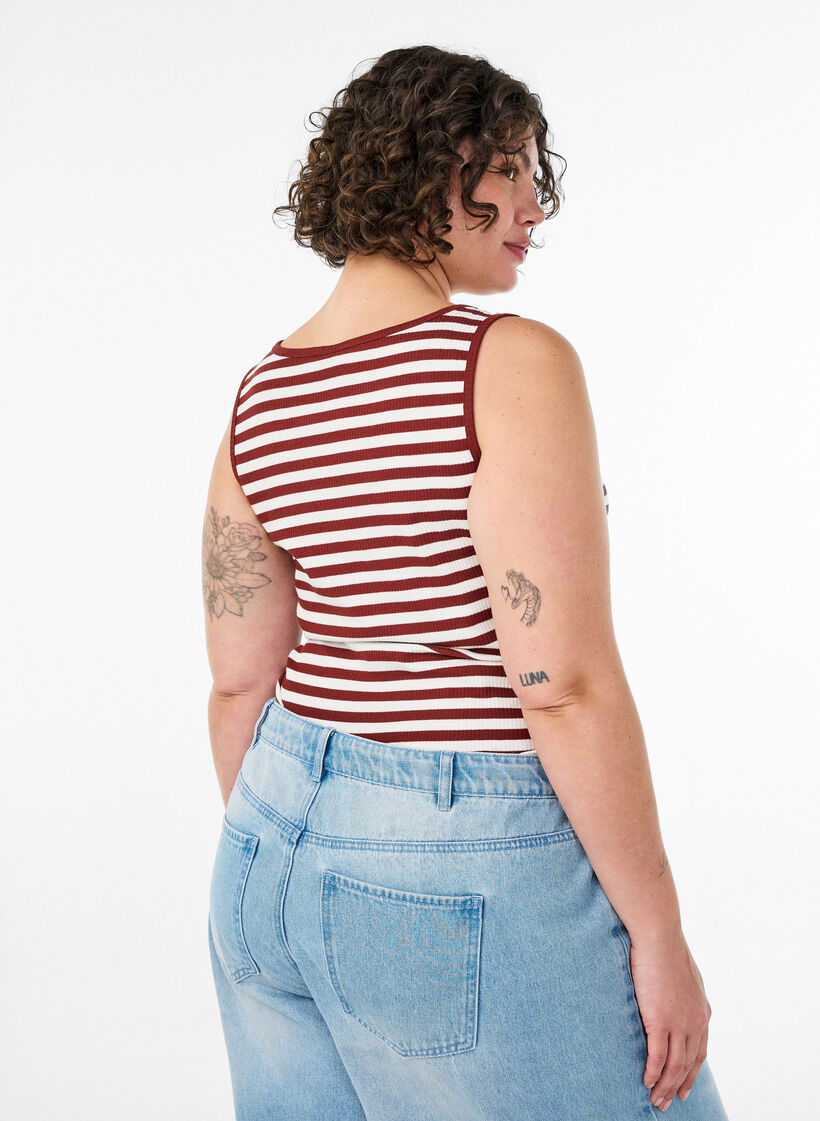 Tank top w paski o prazkowanej strukturze, Czerwony, Model image number 2
