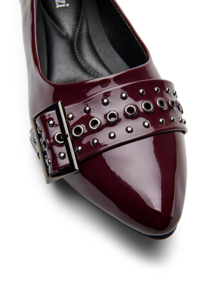 Szerokie - Baleriny z paskiem i cwiekami, Brązowy, Packshot