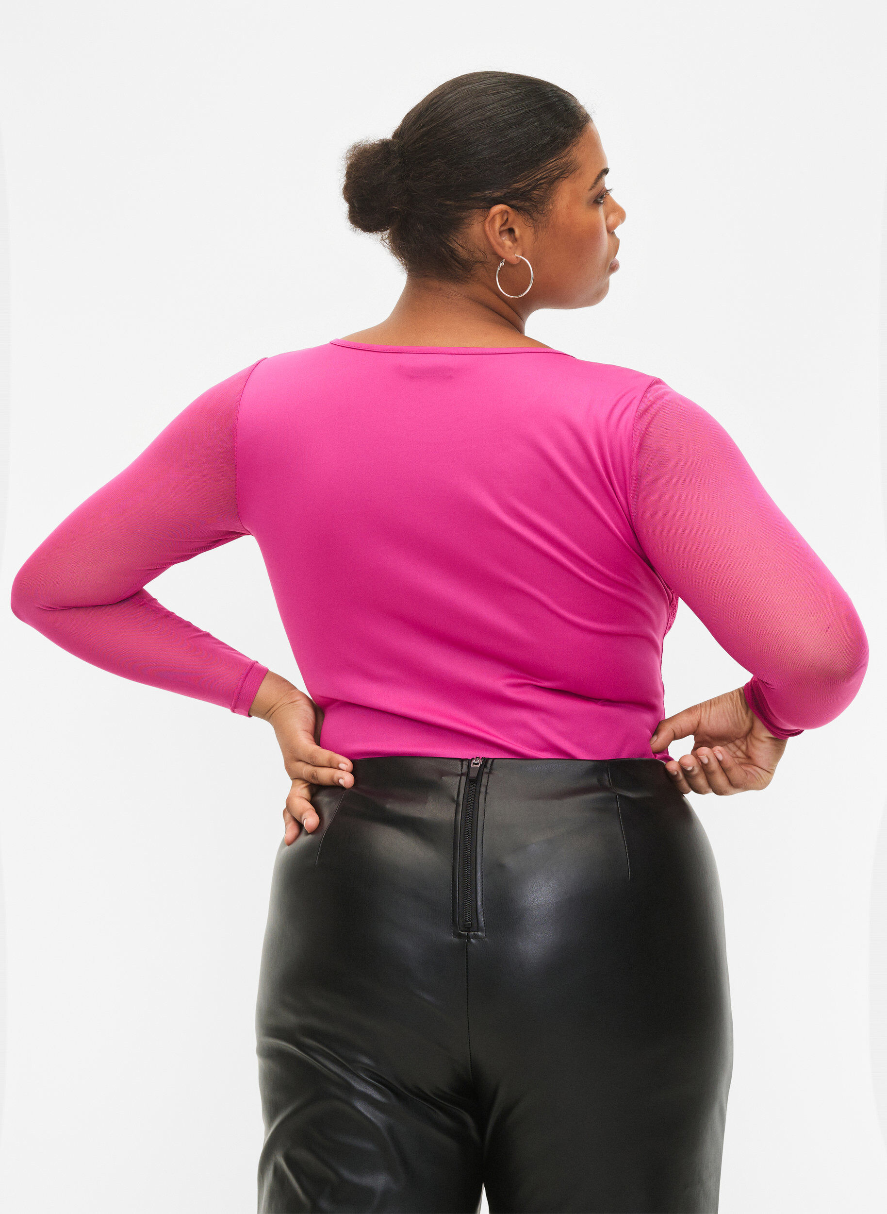 Zizzi Bodystocking z koronka i siateczka, Fuchsia Red, Model image number 1