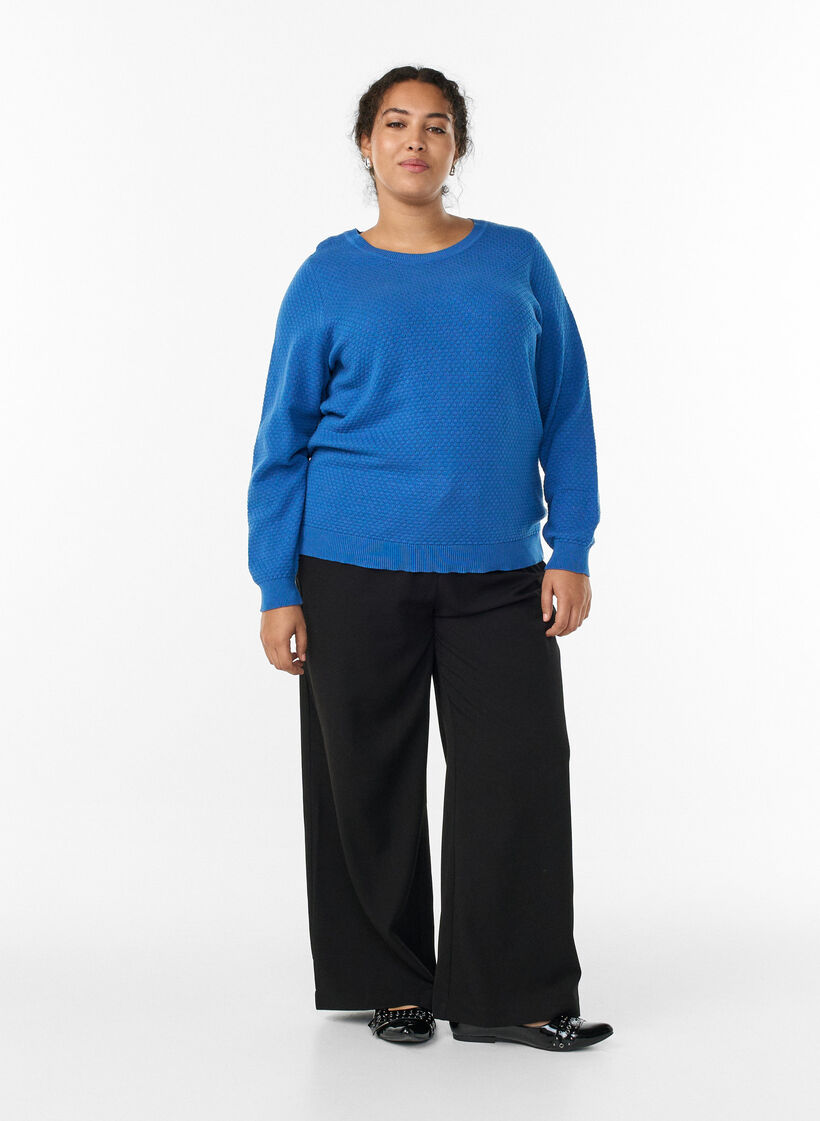 Bluzka dzianinowa z bawelny z fakturowanym wzorem, Niebieskie, Model image number 1