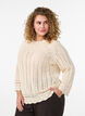 Dzianinowa bluzka z haftami oczka i rekawami 3/4, Beżowy, Model image number 0