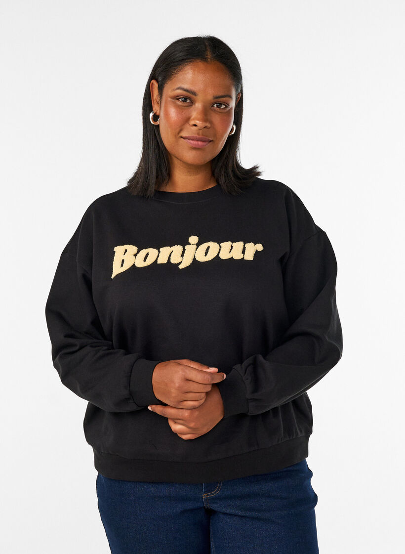 Bluza z napisem boucl&eacute;, Czarne, Model image number 0