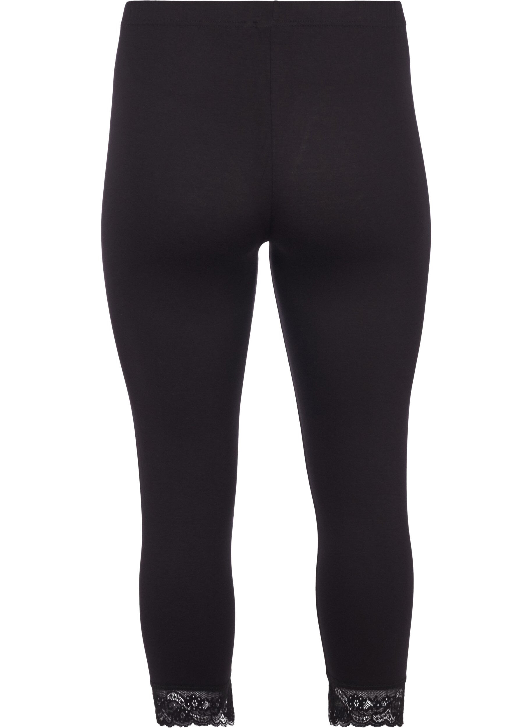 Zizzi Legginsy 3/4 w stylu basic z koronkowymi brzegami, Czarne, Packshot image number 1