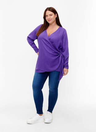Bluzka z wiskozy w stylu kopertowym z dlugim rekawem, Prism Violet, Model image number 2