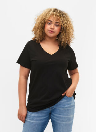 2-pack podstawowa koszulka bawelniana, Black/Bright W, Model image number 0