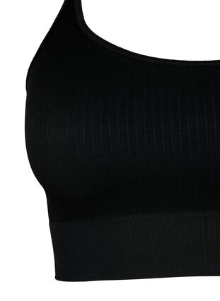 Bezszwowy biustonosz sportowy z prazkowanego materialu, Black, Packshot image number 2
