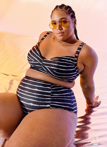 Doly bikini w paski z wysokim stanem, Black White Stripe, Image image number 0