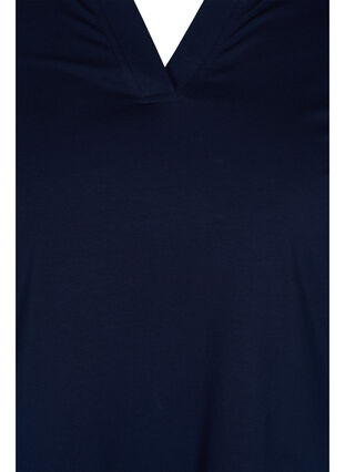 Jednokolorowa bawelniana bluzka z 3/4-length rekawami i rozcieciami, Night Sky, Packshot image number 2