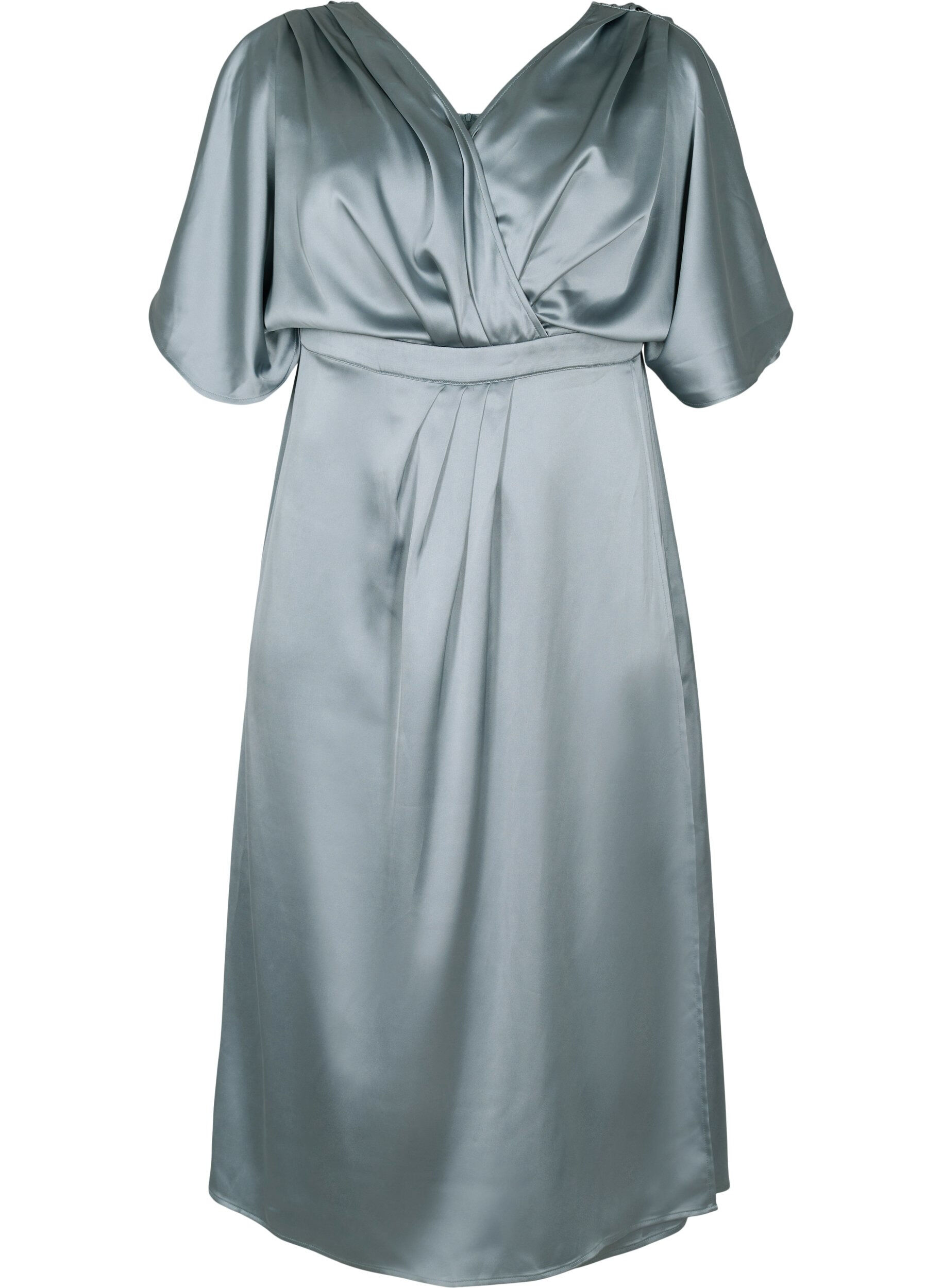 Zizzi Maxi dress with wrap and short sleeves, Silver Blue, Packshot image number 0