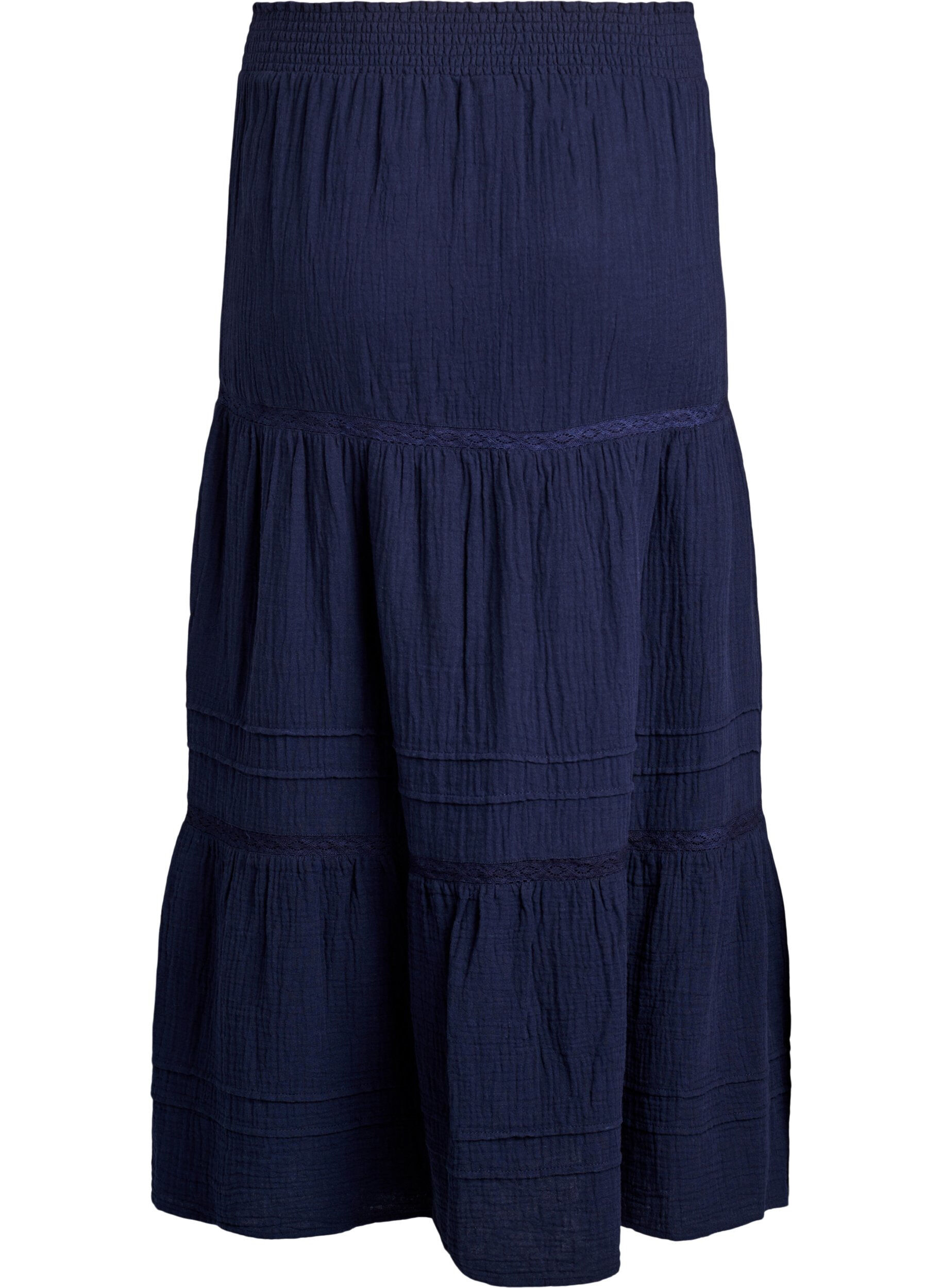 ZizziSp&oacute;dniczka midi w kroju A z bawelnianej muslinowej tkaniny z koronkowym pasem, Niebieskie, Packshot image number 1