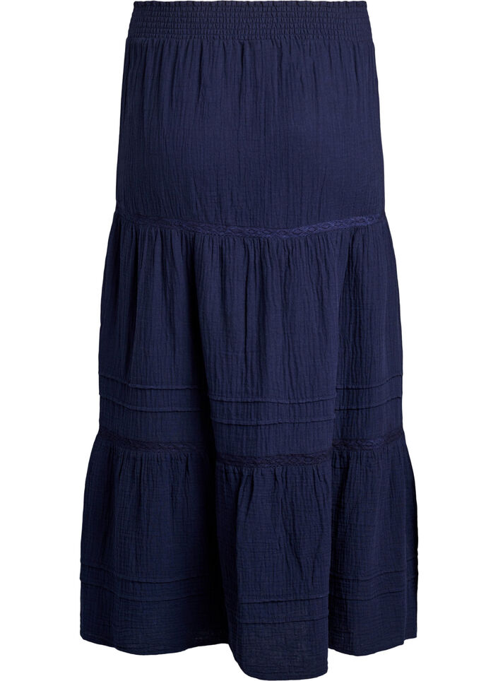 Sp&oacute;dniczka midi w kroju A z bawelnianej muslinowej tkaniny z koronkowym pasem, Niebieskie, Packshot image number 1