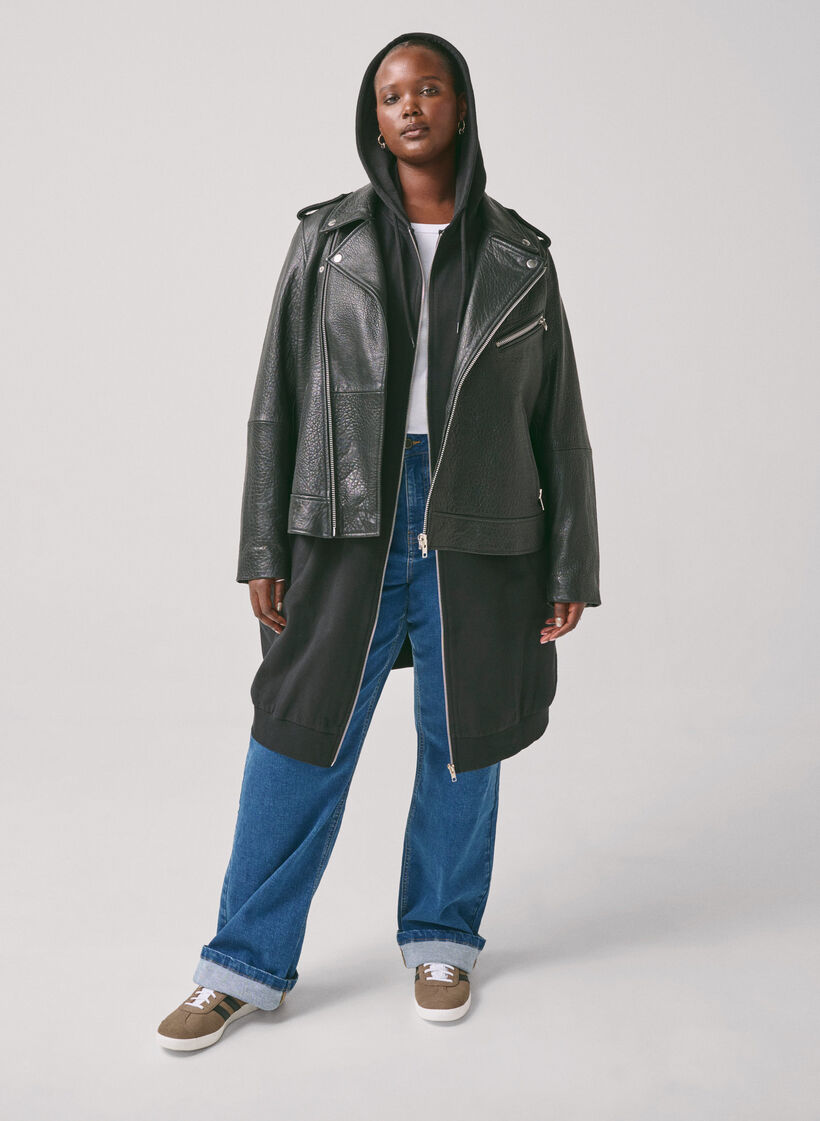 Dlugi, bawelniany dresowy kardigan z kapturem, Czarne, Image image number 0