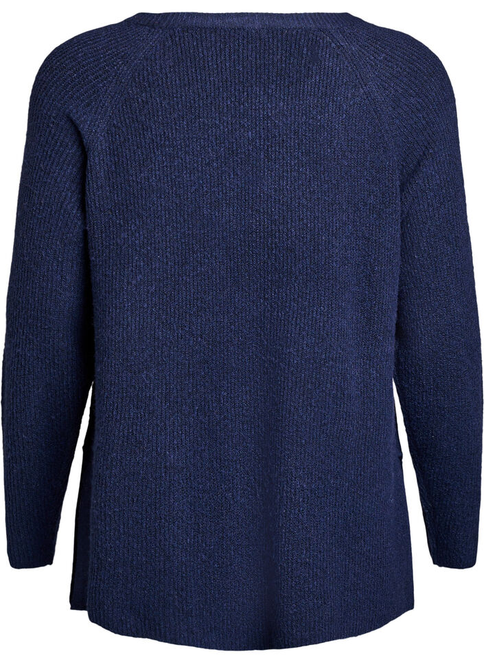 Sweter z dzianiny z ukosnym wzorem i rekawami raglanowymi, Niebieskie, Packshot image number 1