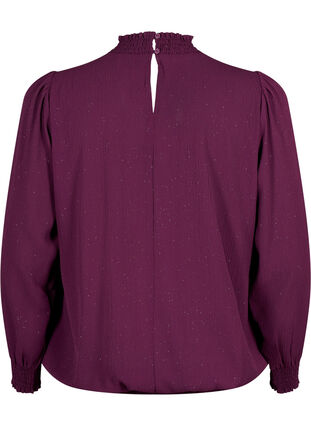 FLASH – brokatowa bluzka z dlugim rekawem i marszczeniami, Purple w. Silver, Packshot image number 1