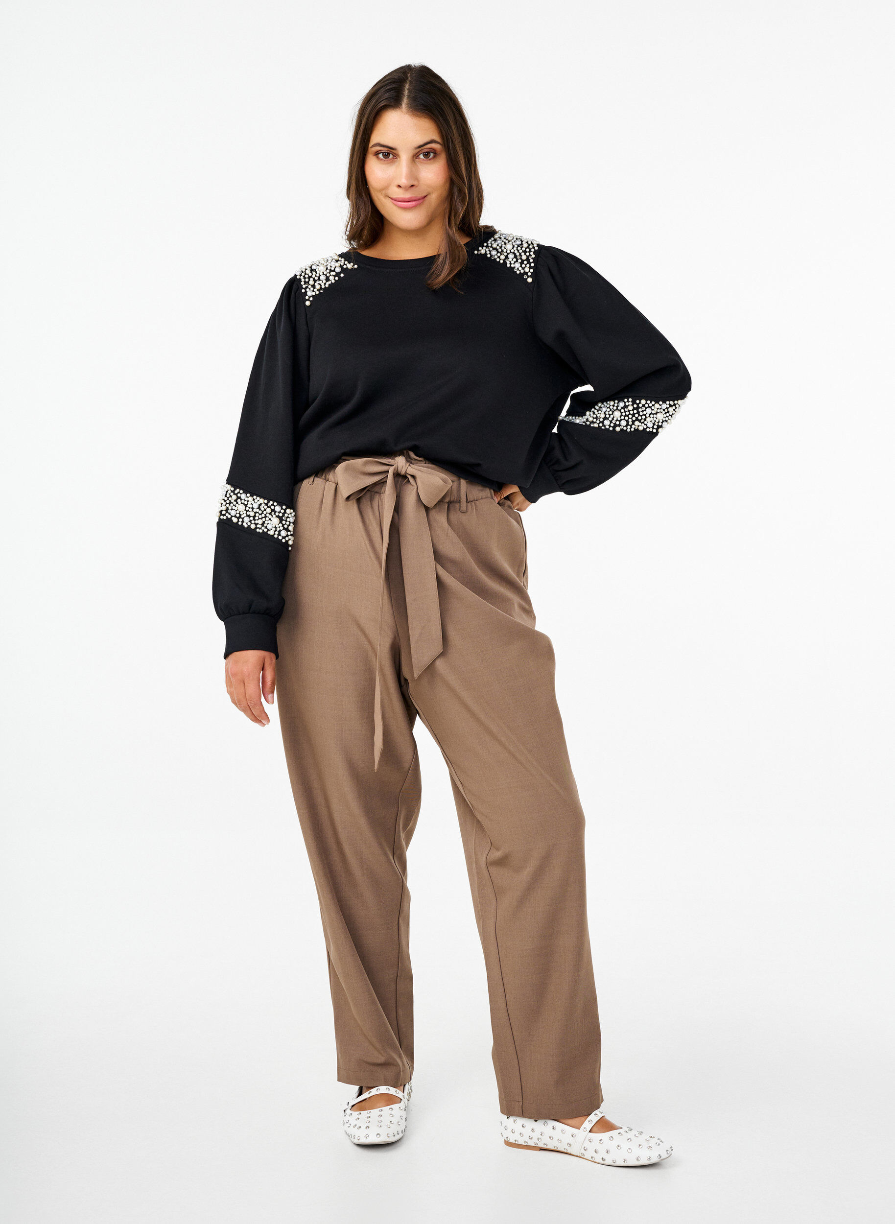 Zizzi Bluza z perlowymi detalami, Black, Model image number 2