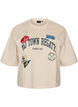 T-shirt z nadrukiem tekstowym i naszywkami, Beżowy, Packshot image number 0