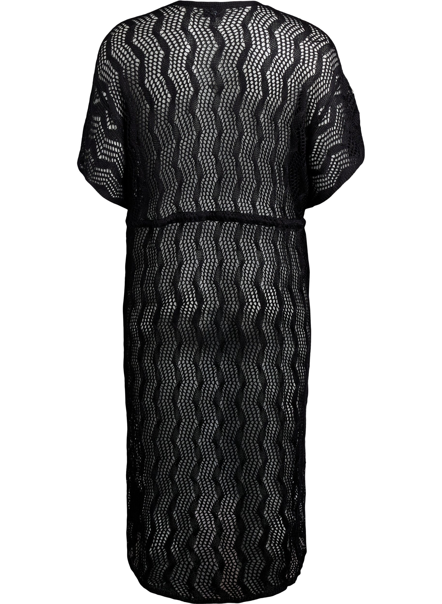 Zizzi Kimono plazowe z wiazanym paskiem, Czarne, Packshot image number 1