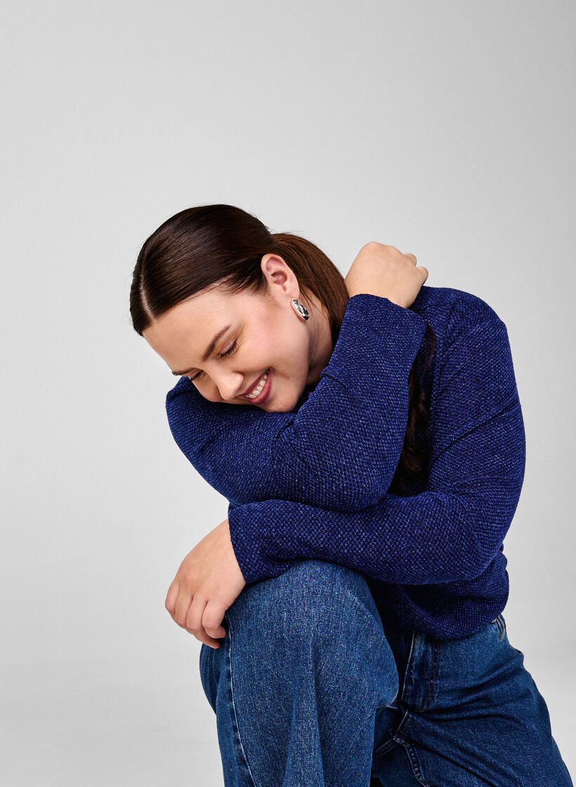 Melanzowa bluzka z okraglym dekoltem i dlugimi rekawami, Sodalite Blue, Image image number 0