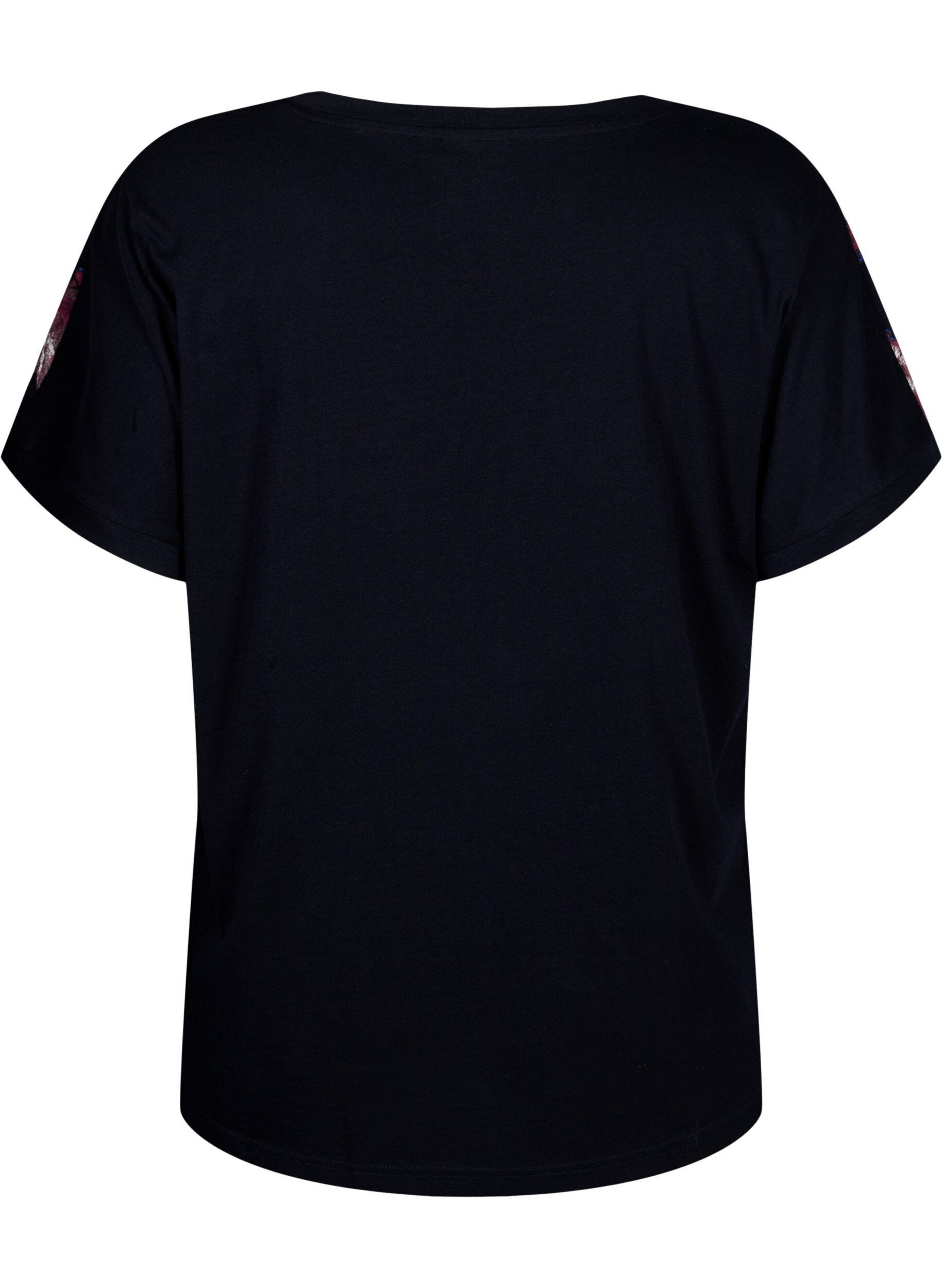 Zizzi Luzna koszulka z kwiatowym wzorem, Black Purple Fl. AOP, Packshot image number 1