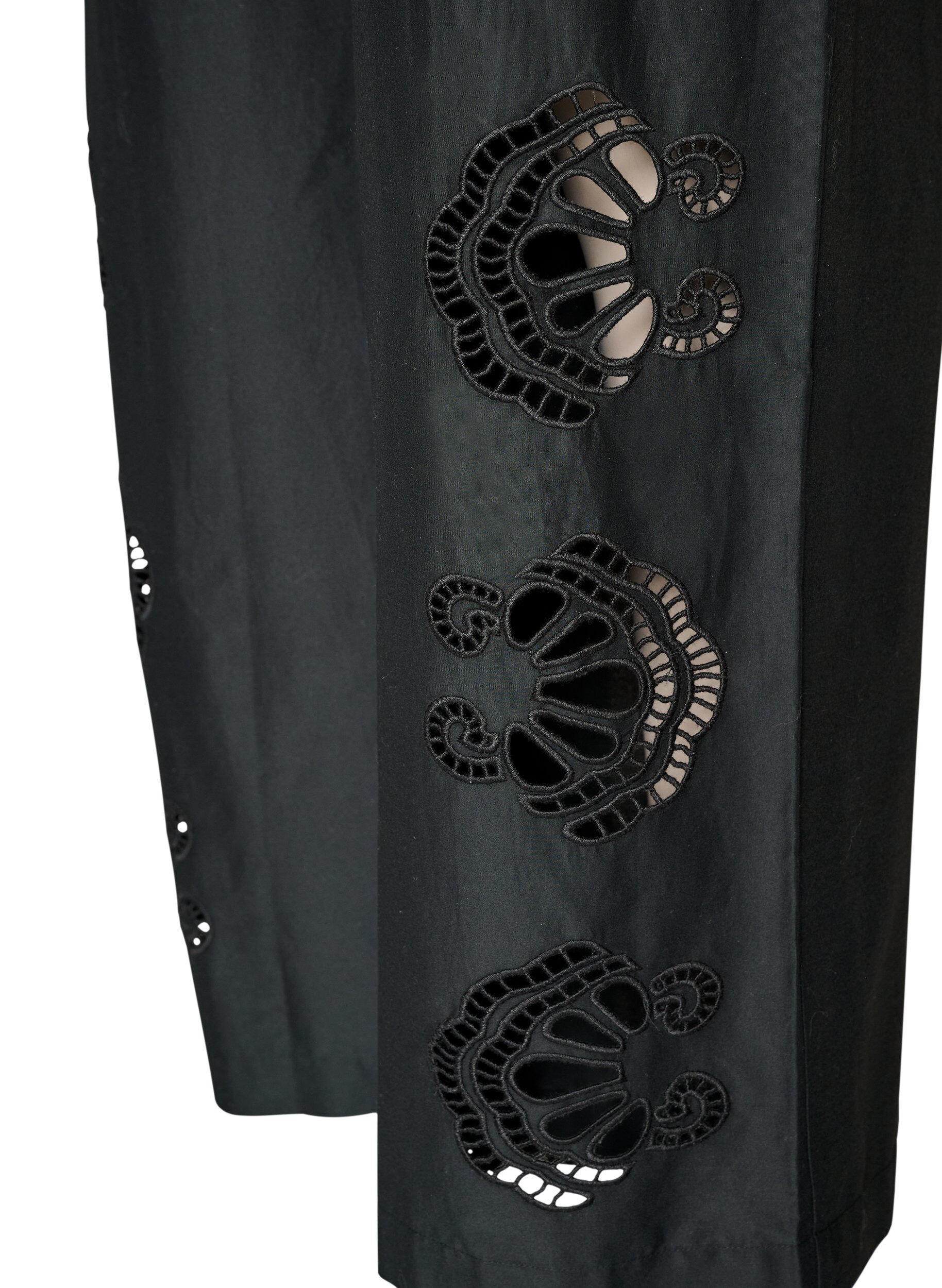 ZizziSpodnie bawelniane z haftowanymi wycieciami, Czarne, Packshot image number 3