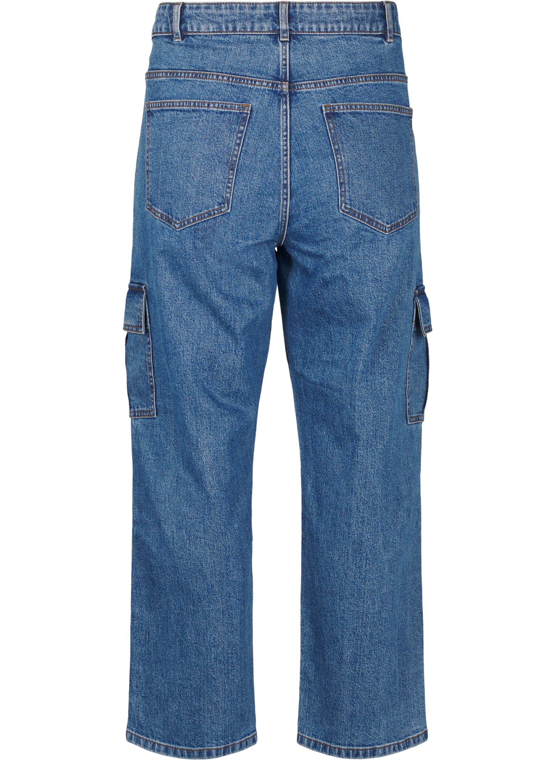 Zizzi Jeansy cargo z wysokim stanem, Blue Denim, Packshot image number 1