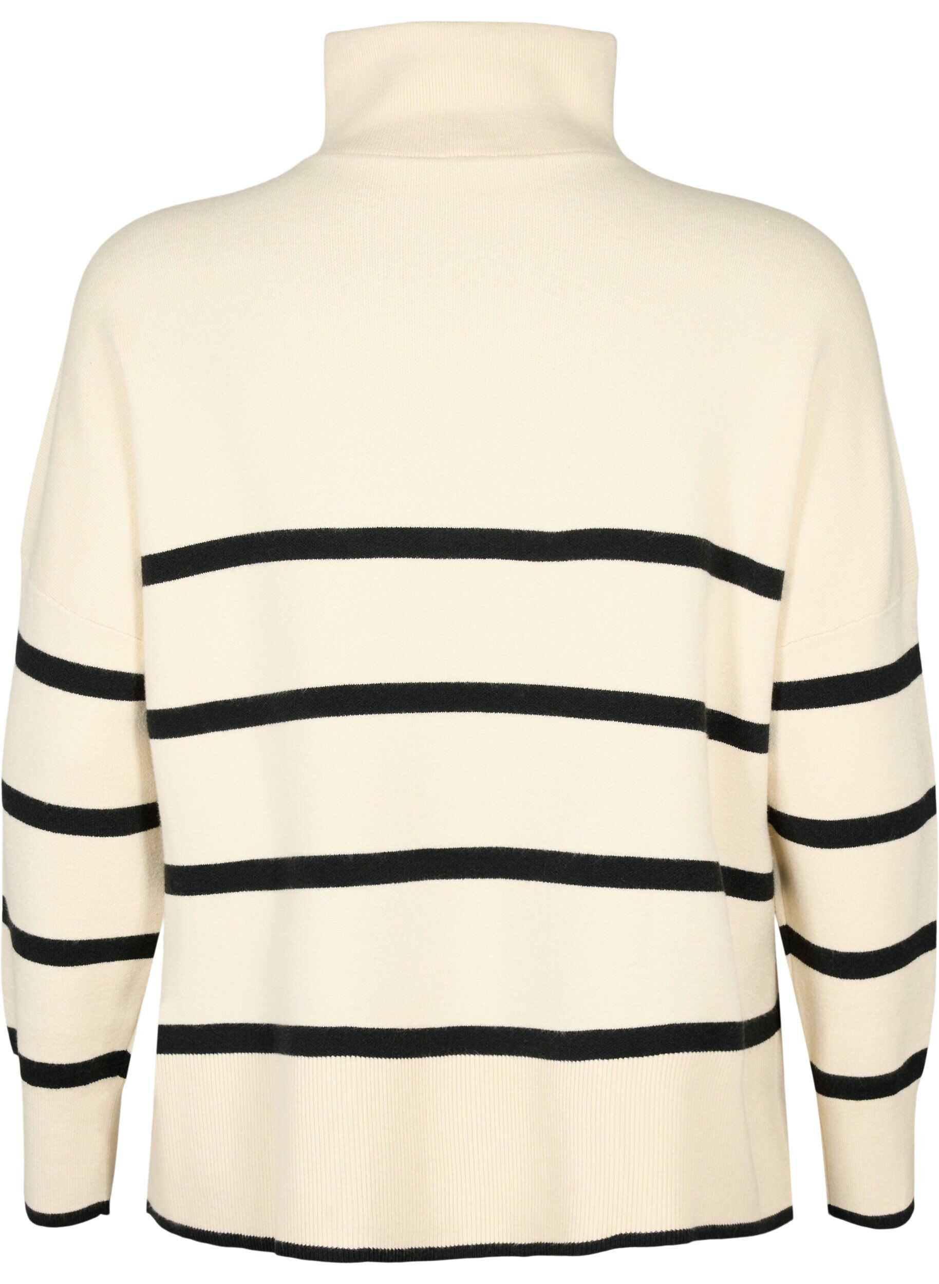 Zizzi Sweter w paski z wysokim kolnierzem, Birch w. Black, Packshot image number 1