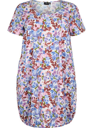 Bawelniana sukienka z nadrukiem i krótkimi rekawami, Cloud D. Flower AOP, Packshot image number 0