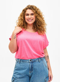 Bawelniant T-shirt w neonowym kolorze, Neon pink, Model